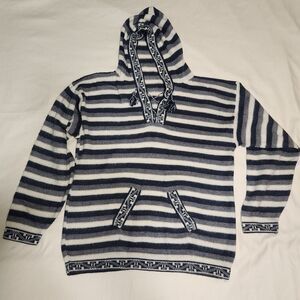 Alpaca Wool Knit Hoodie Sweater striped Aztec Soft pullover Andes Peru
